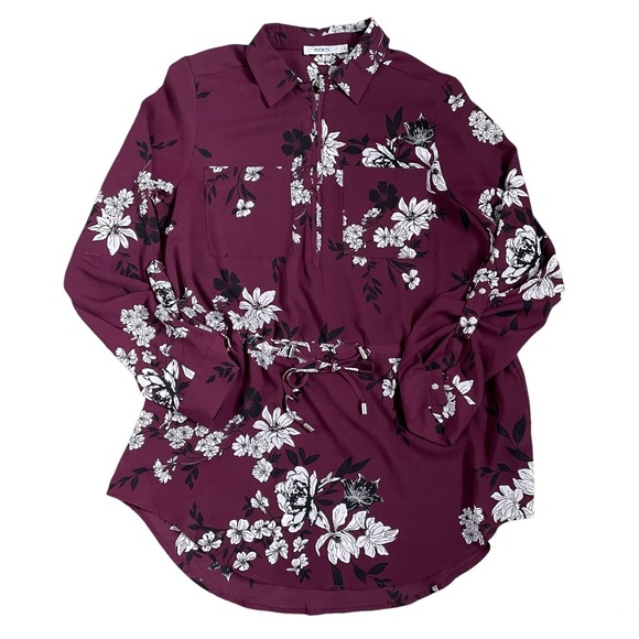 RICKI’s Blouse Tunic with Waist Cinch String Flower Print Size 6 - Picture 1 of 5